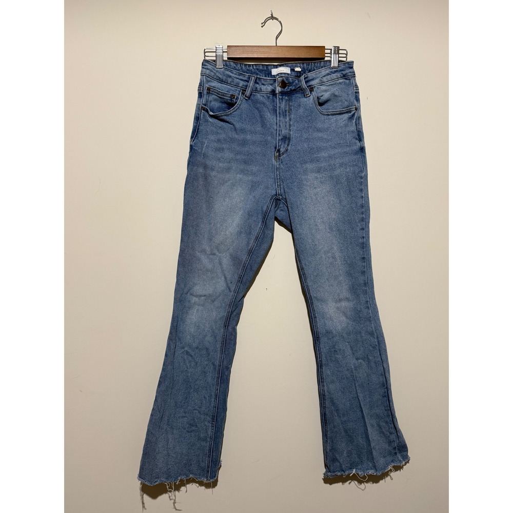 A Loves A Women Blue High Rise Flare Raw Hem Jeans Size 30 Medium Wash
